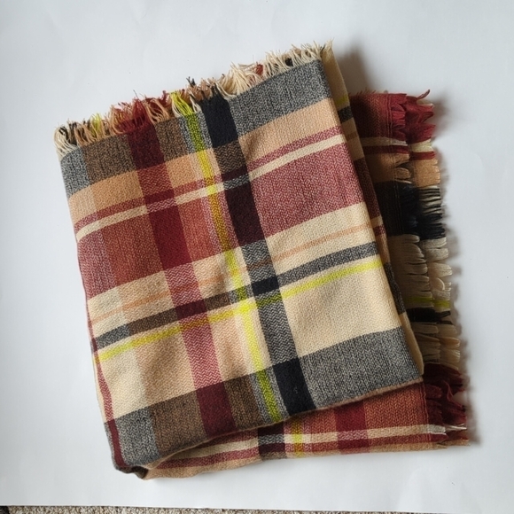 Oversized Blanket Scarf Wrap Square Plaid Boho Fringe 53x53 Warm Academia Winter - Picture 5 of 10